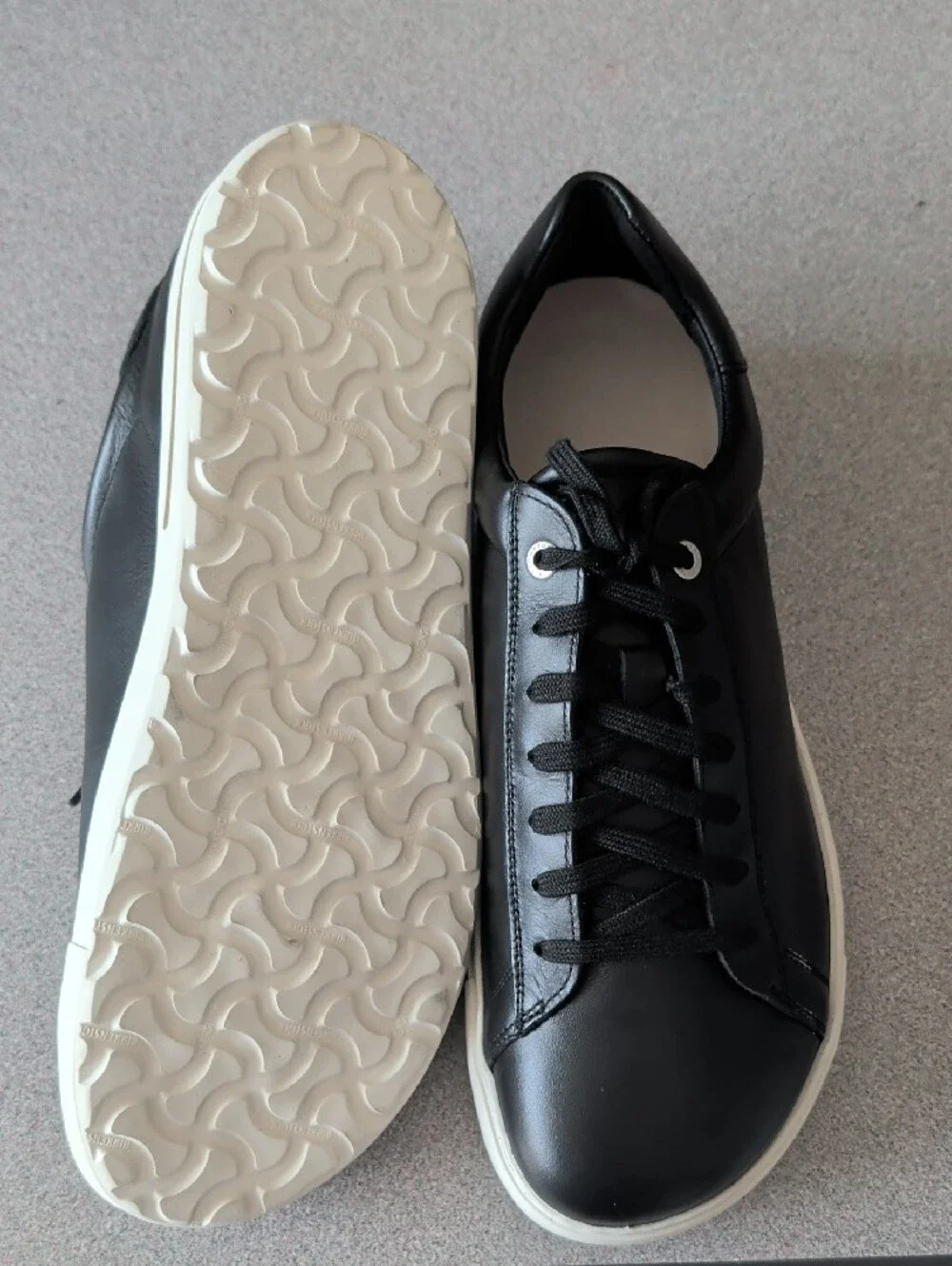 Birkenstock Men's Black Leather Low-Top Sneakers with White Sole